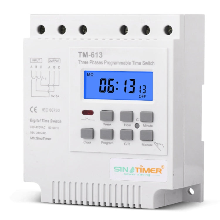 SINOTIMER TM613 380V 16A Three-Phase Programmable Time Switch With Backlight - free shipping - PMC TechLife - Order now!