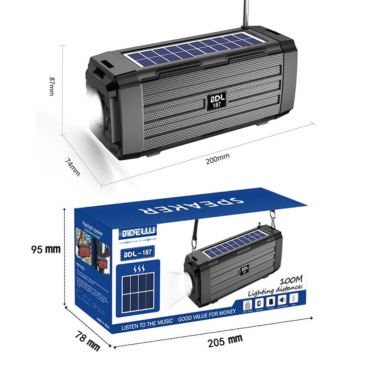 BDL-187 LED Light Solar Wireless Bluetooth Speaker Portable Outdoor Camping FM Radio(Blue) - Radio Player by PMC TechLife | Online Shopping South Africa | PMC TechLife | Buy Now Pay Later Mobicred