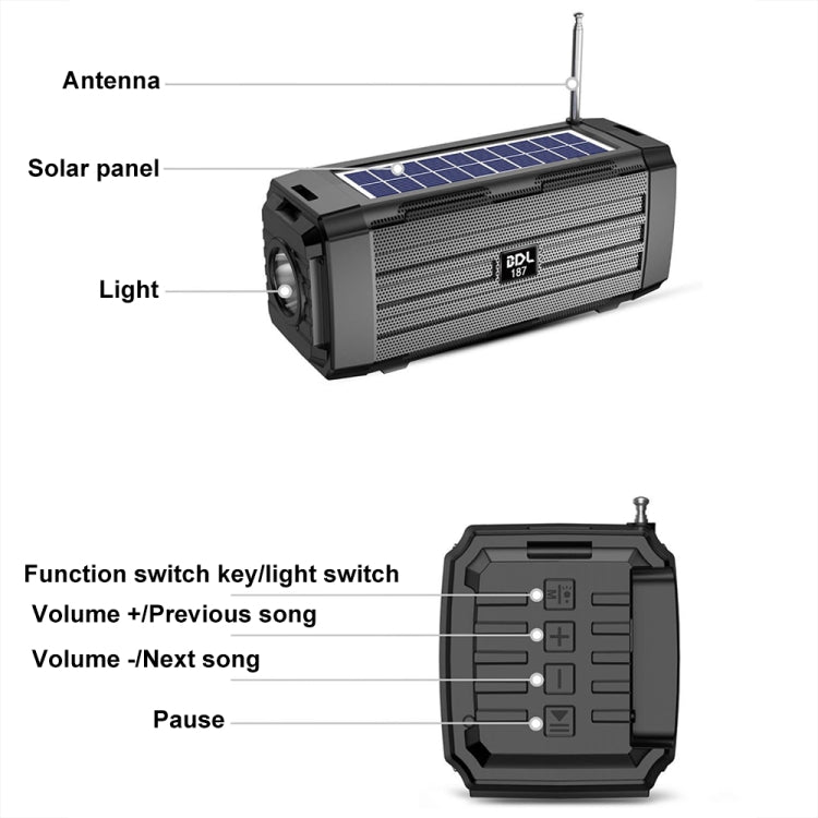 BDL-187 LED Light Solar Wireless Bluetooth Speaker Portable Outdoor Camping FM Radio(Red) - Radio Player by PMC Jewellery | Online Shopping South Africa | PMC Jewellery | Buy Now Pay Later Mobicred