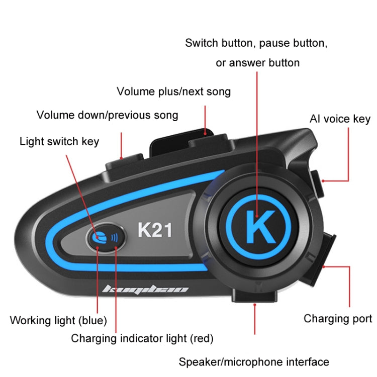 KUQIBAO Motorcycle Helmet Long-lasting Waterproof Bluetooth-compatible Headset with Light(Hard Microphone) - Motorcycle Walkie Talkie by KUQIBAO | Online Shopping South Africa | PMC TechLife | Buy Now Pay Later Mobicred
