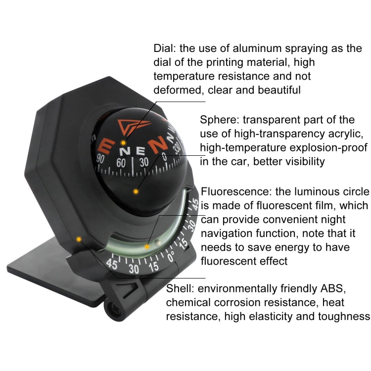 2 In 1 Car Compass With Slope Gauge Foldable High Precision Guide Ball(English Version) - Clocks & Car Meters by PMC TechLife | Online Shopping South Africa | PMC TechLife | Buy Now Pay Later Mobicred