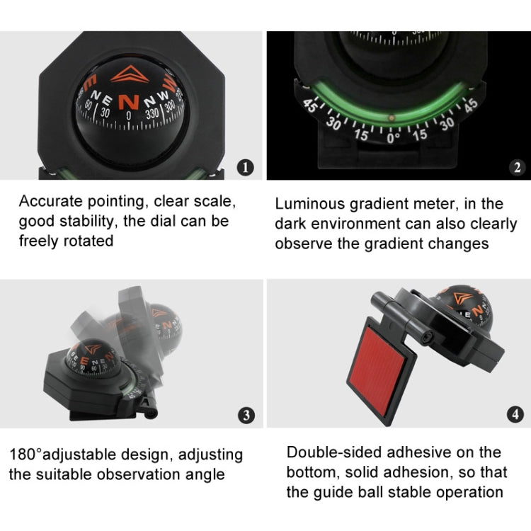 2 In 1 Car Compass With Slope Gauge Foldable High Precision Guide Ball(English Version) - Clocks & Car Meters by PMC TechLife | Online Shopping South Africa | PMC TechLife | Buy Now Pay Later Mobicred