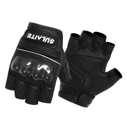 SULAITE Motorcycle Sheepskin Carbon Fiber Breathable Half-finger Riding Gloves, Size: L(Black) - Locomotive Gloves by SULAITE | Online Shopping South Africa | PMC Jewellery | Buy Now Pay Later Mobicred