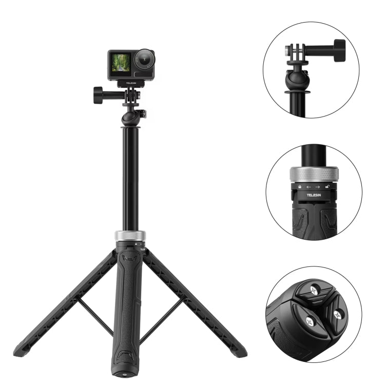 TELESIN 360 Degree Rotation 1.5m Selfie Stick Foldable Tripod For GoPro Hero / Insta360 /  DJI Osmo Action(Black) - Portable Mini Tripod by TELESIN | Online Shopping South Africa | PMC Jewellery | Buy Now Pay Later Mobicred