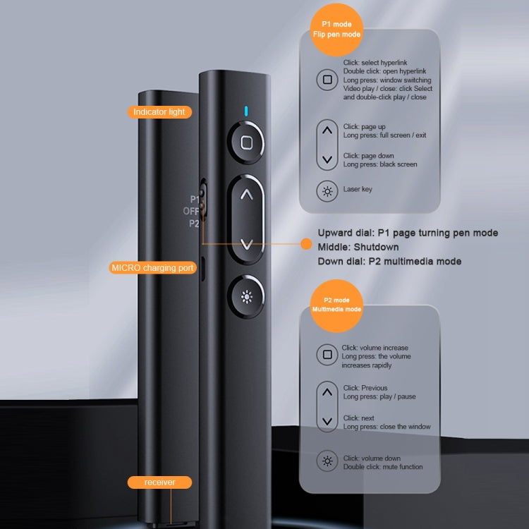 B2 2.4GHz Dual-Mode Conference PPT Wireless Page Turning Pen Multimedia Infrared Laser Pointer(Black) -  by PMC Jewellery | Online Shopping South Africa | PMC Jewellery | Buy Now Pay Later Mobicred