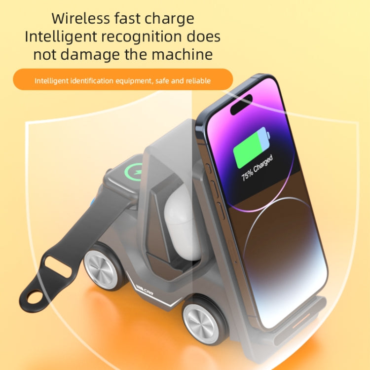 T20S 3-In-1 15W Small Forklift-Shaped Desktop Wireless Charger With LED Atmosphere Light(Gray) - Wireless Charger by PMC Jewellery | Online Shopping South Africa | PMC Jewellery | Buy Now Pay Later Mobicred