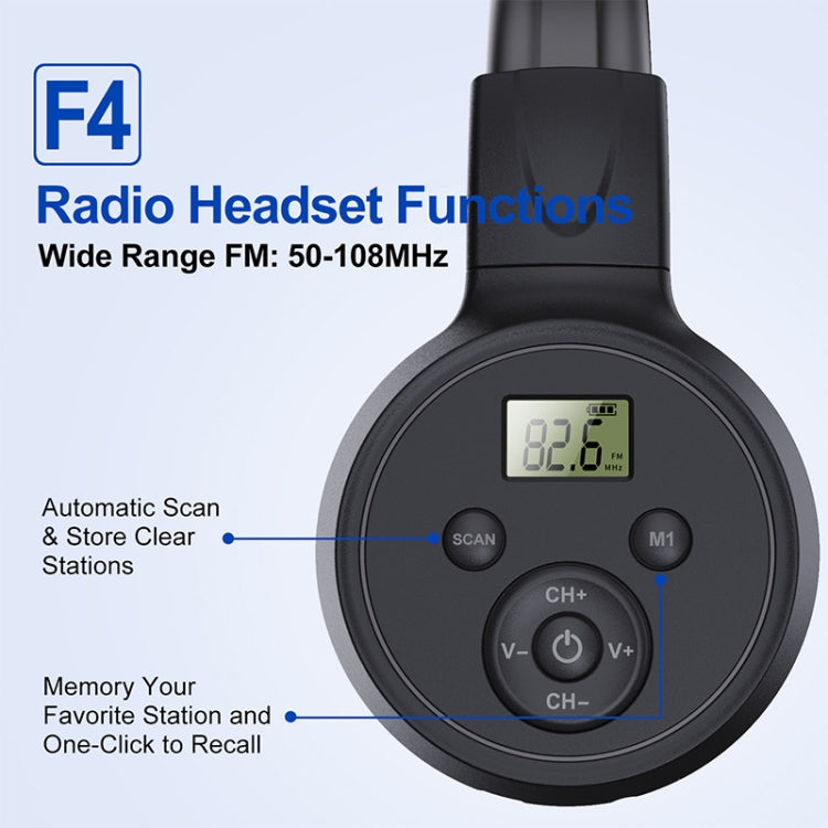 F4 Digital Display Automatic Scanning Foldable FM Radio Headphone, Spec: Battery Version - Radio Player by PMC TechLife | Online Shopping South Africa | PMC TechLife | Buy Now Pay Later Mobicred