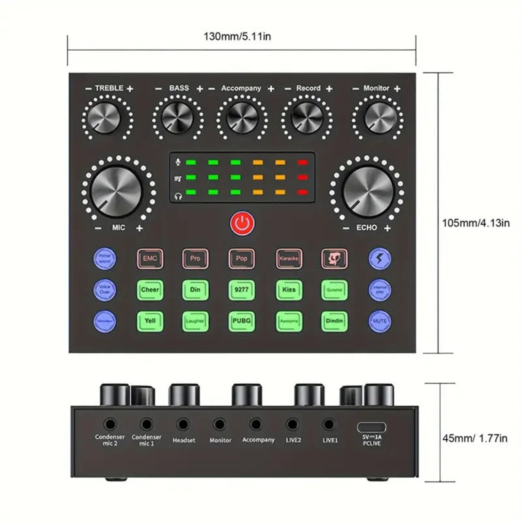 V8S Audio Mixer Live Voice Changer External Sound Card, Color: Gold Triangle Set - free shipping - PMC TechLife - Order now!