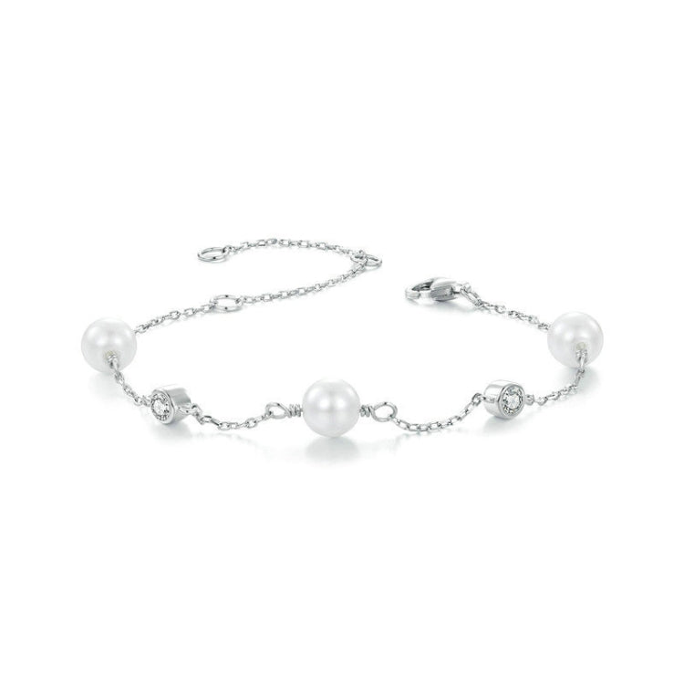 S925 Sterling Silver With White Moissanite Pearl Bracelet(MSB017) - Bracelets by PMC Jewellery | Online Shopping South Africa | PMC Jewellery | Buy Now Pay Later Mobicred