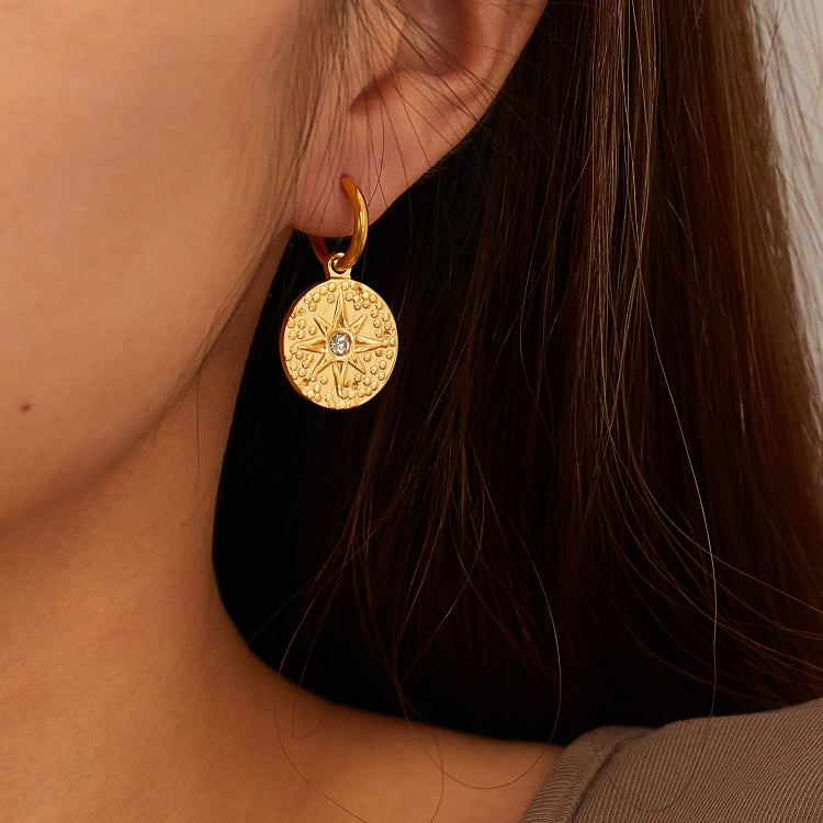 OPK GE917 1pair Simple Stainless Steel Round Plaque Earrings Vintage Temperament Earrings - Stud Earrings & Earrings by OPK | Online Shopping South Africa | PMC Jewellery | Buy Now Pay Later Mobicred