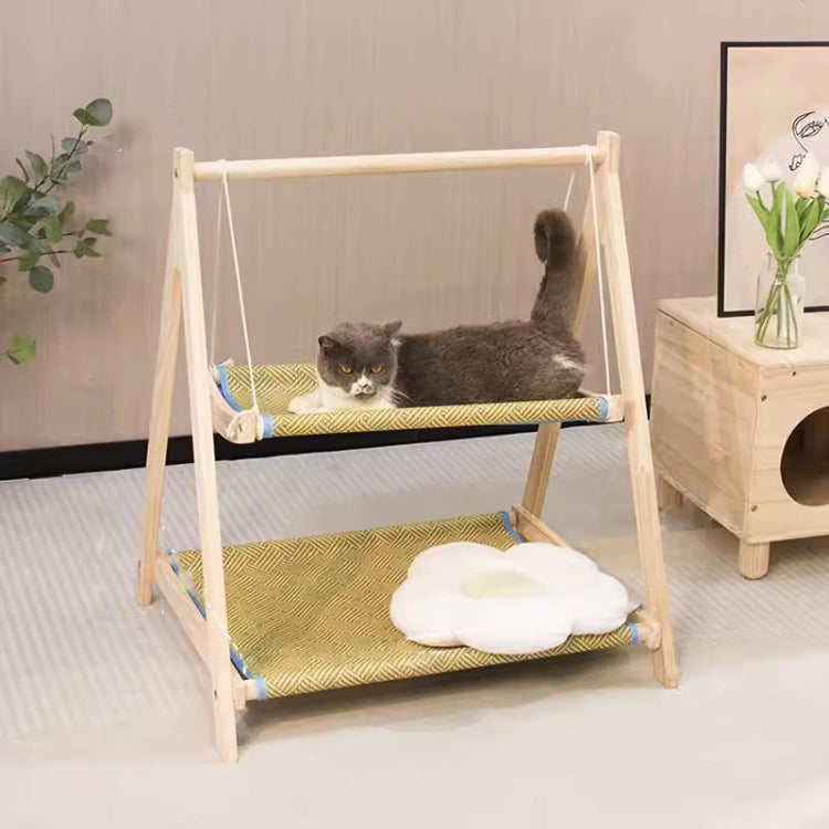 Solid Wood Cat Double-Layer Hammock Universal Cat Bed Washable Kitten Swing, Spec: Straw Mat - Hammock by PMC TechLife | Online Shopping South Africa | PMC TechLife | Buy Now Pay Later Mobicred