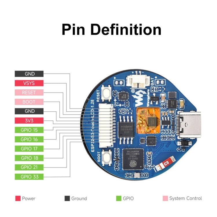 Waveshare 25098 ESP32-S3 1.28-Inch Round Touch LCD Development Board - LCD & LED Display Module by Waveshare | Online Shopping South Africa | PMC Jewellery | Buy Now Pay Later Mobicred