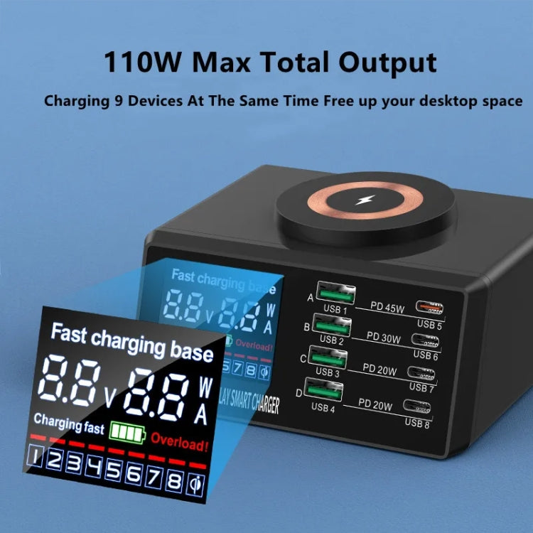 X9M 9-in-1 110W USB+PD Smart Multi-ports QI Magnetic Wireless Charger, Spec: Black EU Plug - Multifunction Charger by PMC Jewellery | Online Shopping South Africa | PMC Jewellery | Buy Now Pay Later Mobicred