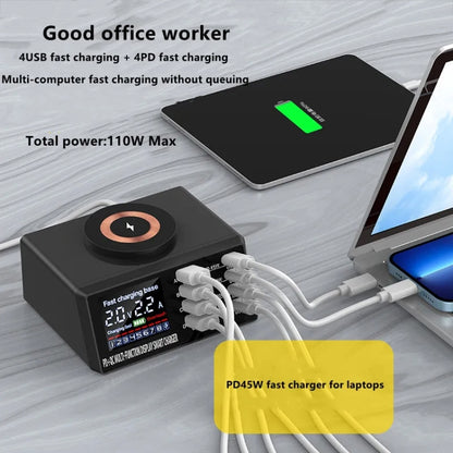 X9M 9-in-1 110W USB+PD Smart Multi-ports QI Magnetic Wireless Charger, Spec: White UK Plug - Multifunction Charger by PMC Jewellery | Online Shopping South Africa | PMC Jewellery | Buy Now Pay Later Mobicred