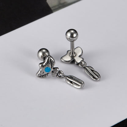 OPK GE931 1pair Stainless Steel Eagle Feather Earrings - Stud Earrings & Earrings by OPK | Online Shopping South Africa | PMC Jewellery | Buy Now Pay Later Mobicred