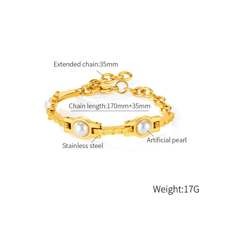 OPK GS1571 Simple Retro Pearl Chain Stainless Steel Gold Plated Bracelet(Gold) - Bracelets by OPK | Online Shopping South Africa | PMC Jewellery | Buy Now Pay Later Mobicred