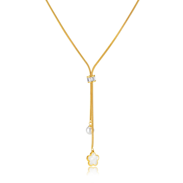 OPK GX2426 Simple Stainless Steel Flower Pearl Pendant Tassel Necklace - Necklaces & Pendants by OPK | Online Shopping South Africa | PMC Jewellery | Buy Now Pay Later Mobicred