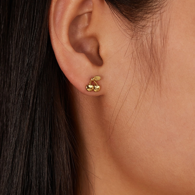 OPK GE943 1pair Stainless Steel Simple Delicate Cherry Earrings(Gold) - Stud Earrings & Earrings by OPK | Online Shopping South Africa | PMC Jewellery | Buy Now Pay Later Mobicred