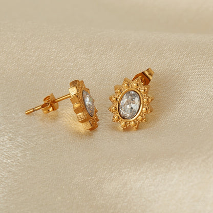 OPK GE944 1pair Vintage Simple Diamond Earrings Stainless Steel Gold-Plated Earrings(Light Blue Diamond) - Stud Earrings & Earrings by OPK | Online Shopping South Africa | PMC Jewellery | Buy Now Pay Later Mobicred