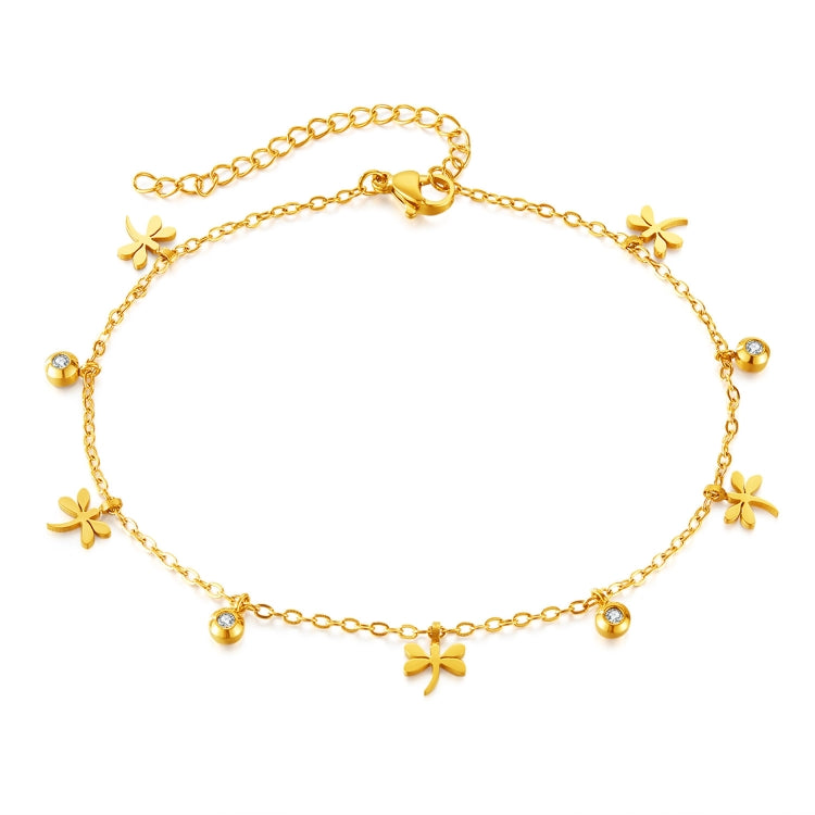 OPK GZ189 Stainless Steel Dragonfly Pendant Anklets(Gold) - Anklets by OPK | Online Shopping South Africa | PMC Jewellery | Buy Now Pay Later Mobicred