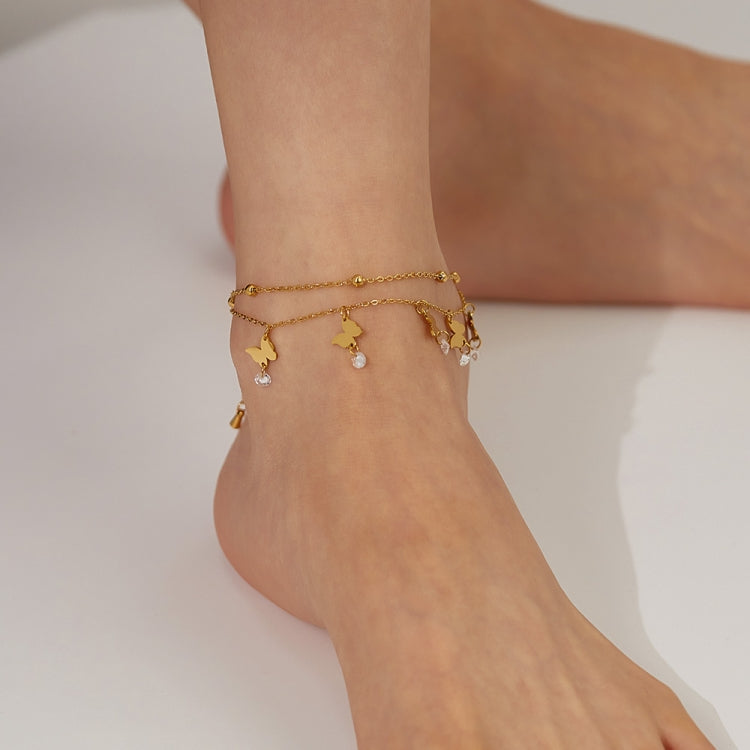 OPK GZ200 Double Layers Stainless Steel Butterfly Anklets(Gold) - Anklets by OPK | Online Shopping South Africa | PMC Jewellery | Buy Now Pay Later Mobicred