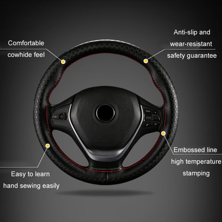 38cm Four-season Embossed Hand-sewn Cowhide Steering Wheel Cover(Coffee) - Steering Wheel Accessories by PMC TechLife | Online Shopping South Africa | PMC TechLife | Buy Now Pay Later Mobicred
