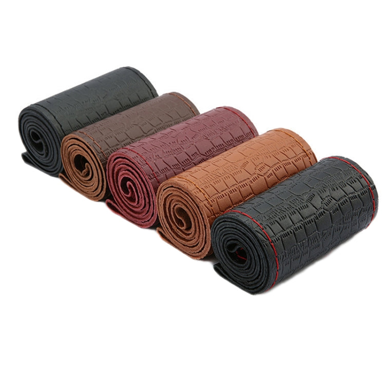 38cm Four-season Embossed Cowhide Hand-sewn Steering Wheel Cover(Brown) - Steering Wheel Accessories by PMC TechLife | Online Shopping South Africa | PMC TechLife | Buy Now Pay Later Mobicred