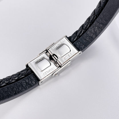 OPK PH1596 Stainless Steel Minimalist Glossy Double Leather Woven Bracelet - Bracelets by OPK | Online Shopping South Africa | PMC Jewellery | Buy Now Pay Later Mobicred