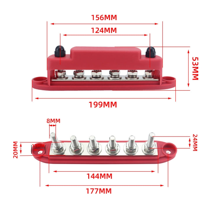 M8 Nylon Base RV Yacht Waterproof Dustproof Cover 6-post Bus Bar, Color: Red+Black 1pair - Fuse by PMC Jewellery | Online Shopping South Africa | PMC Jewellery | Buy Now Pay Later Mobicred