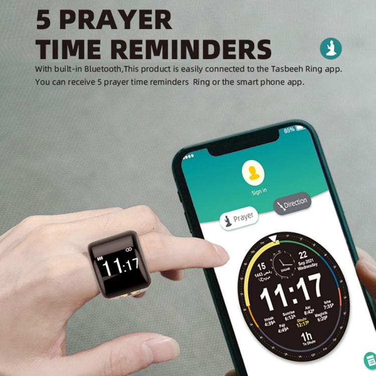 Equantu Smart Bluetooth Finger Counter Muslim Prayer Time Reminder Ring, Style: Black 20mm - free shipping - PMC TechLife - Order now!