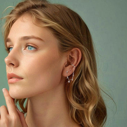 S925 Sterling Silver Fine Zircon Tassel Ear Bone Clip Earrings(BSE1088) - Stud Earrings & Earrings by PMC Jewellery | Online Shopping South Africa | PMC Jewellery | Buy Now Pay Later Mobicred