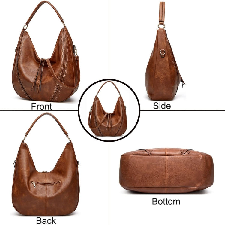 Women Large Capacity Tote Bag PU Leather Shoulder Bag Black - Handbags by PMC TechLife | Online Shopping South Africa | PMC TechLife | Buy Now Pay Later Mobicred
