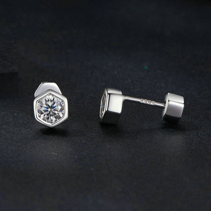 S925 Sterling Silver Plated With Platinum Shining Moissanite Hexagonal Earrings(MSE063) - Stud Earrings & Earrings by PMC Jewellery | Online Shopping South Africa | PMC Jewellery | Buy Now Pay Later Mobicred