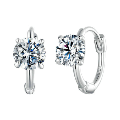 S925 Sterling Silver Platinum-Plated Moissanite Ear Clip Earrings(MSE064) - Stud Earrings & Earrings by PMC Jewellery | Online Shopping South Africa | PMC Jewellery | Buy Now Pay Later Mobicred