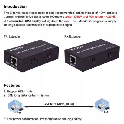 HDMI To RJ45 Single Ethernet Cable 100m Extender 4K HD Cable Signal Amplifier UK Plug(Silver) - Amplifier by PMC Jewellery | Online Shopping South Africa | PMC Jewellery | Buy Now Pay Later Mobicred