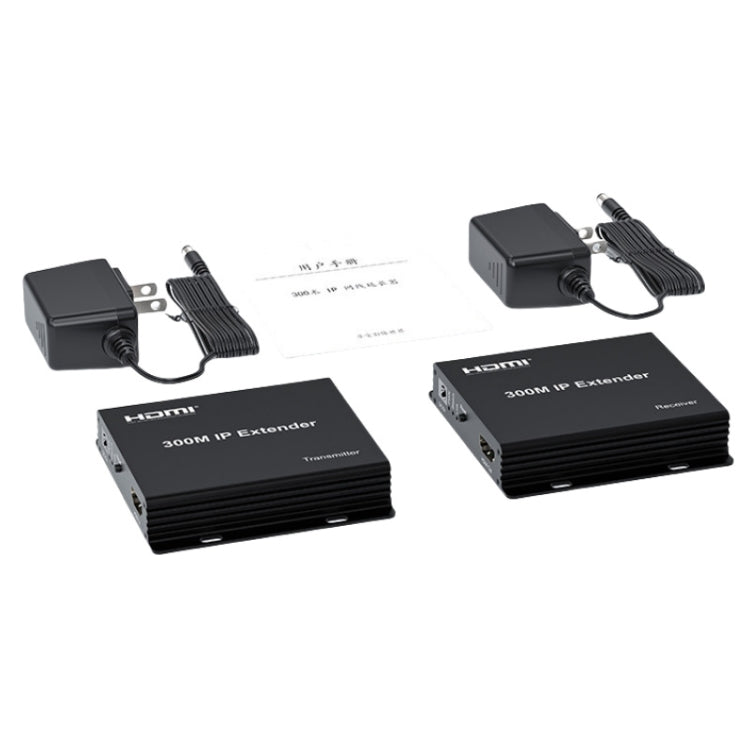 300m IP HDMI Extender HD Video Transmission, Transmitter + Receiver UK Plug(Black) - Amplifier by PMC Jewellery | Online Shopping South Africa | PMC Jewellery | Buy Now Pay Later Mobicred