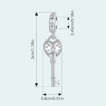 S925 Sterling Silver Platinum-plated Three-dimensional Heart Key-shaped Beaded Jewelry Pendants(SCC2885) - Jewelry Accessories by PMC Jewellery | Online Shopping South Africa | PMC Jewellery | Buy Now Pay Later Mobicred