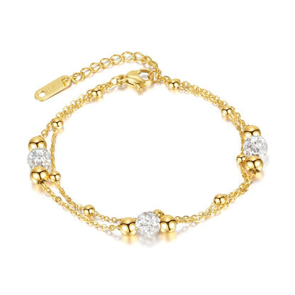 OPK 1249 Double Layer Stacking Simple Round Beads Stainless Steel Bracelet, Color: Gold - Bracelets by OPK | Online Shopping South Africa | PMC Jewellery | Buy Now Pay Later Mobicred