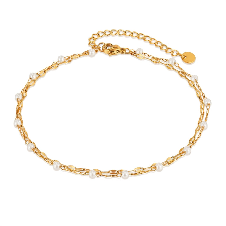 OPK GZ205 Personalized Stainless Steel Temperament Double Layer Stacked Pearl Anklets(Gold) - Anklets by OPK | Online Shopping South Africa | PMC Jewellery | Buy Now Pay Later Mobicred