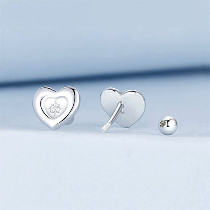 S925 Sterling Silver Platinum-plated Heart-shaped Star Earrings(BSE1045) - Stud Earrings & Earrings by PMC Jewellery | Online Shopping South Africa | PMC Jewellery | Buy Now Pay Later Mobicred