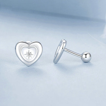 S925 Sterling Silver Platinum-plated Heart-shaped Star Earrings(BSE1045) - Stud Earrings & Earrings by PMC Jewellery | Online Shopping South Africa | PMC Jewellery | Buy Now Pay Later Mobicred