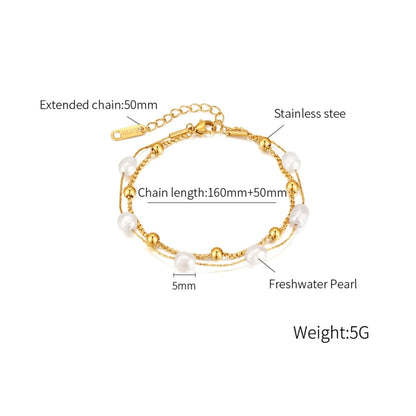 OPK 1378 Simple Stacked Titanium Steel Pearl Bracelet(Gold) - Bracelets by OPK | Online Shopping South Africa | PMC Jewellery | Buy Now Pay Later Mobicred