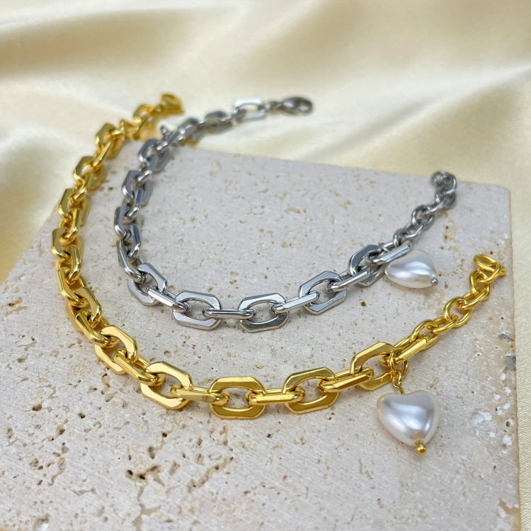 OPK 1323 Stainless Steel Personalized Simple Heart Pearl Bracelet, Color: Steel Color - Bracelets by OPK | Online Shopping South Africa | PMC Jewellery | Buy Now Pay Later Mobicred