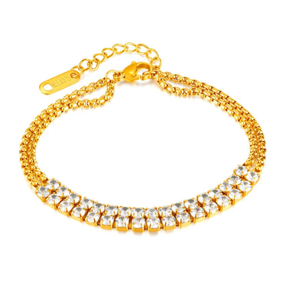 OPK GS1523 Stainless Steel Double Chain Double Row Diamonds Simple Bracelet, Color: Gold - Bracelets by OPK | Online Shopping South Africa | PMC Jewellery | Buy Now Pay Later Mobicred