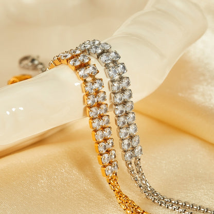 OPK GS1523 Stainless Steel Double Chain Double Row Diamonds Simple Bracelet, Color: Gold - Bracelets by OPK | Online Shopping South Africa | PMC Jewellery | Buy Now Pay Later Mobicred