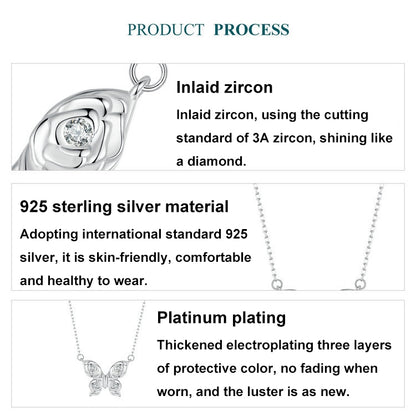 S925 Sterling Silver Platinum-plated Rose Butterfly Necklace Clavicle Jewelry(BSN396) - Necklaces & Pendants by PMC Jewellery | Online Shopping South Africa | PMC Jewellery | Buy Now Pay Later Mobicred