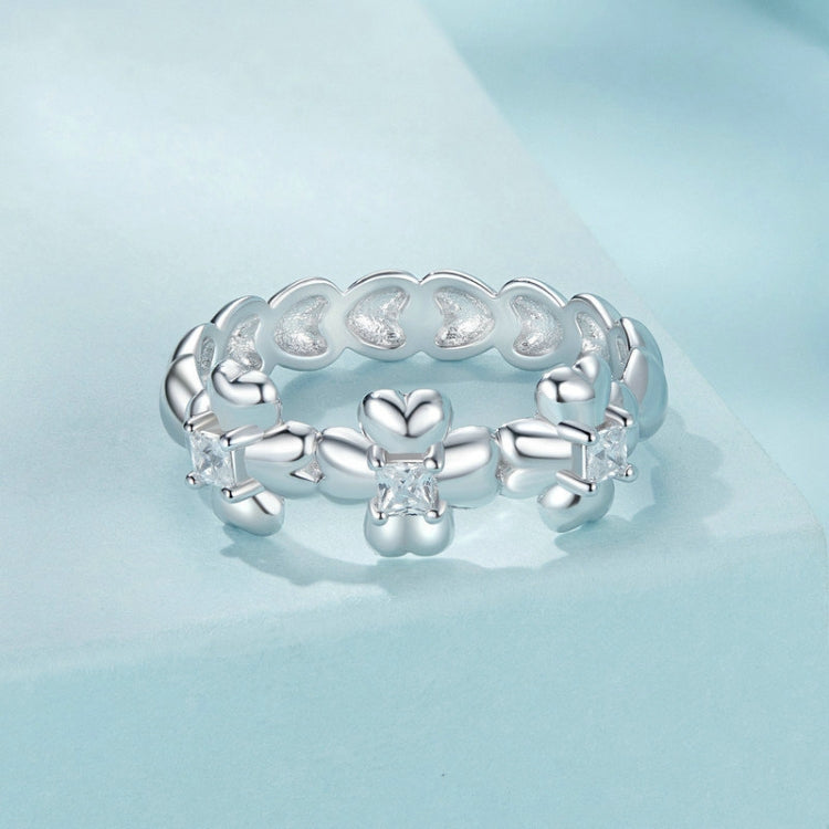 S925 Sterling Silver Platinum-plated Lucky Four-leaf Clover Ring, Size: 6(SCR1045) - Rings by PMC Jewellery | Online Shopping South Africa | PMC Jewellery | Buy Now Pay Later Mobicred