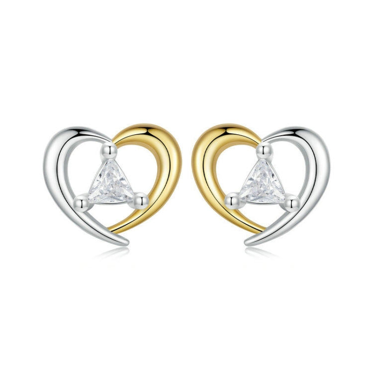 S925 Sterling Silver Platinum-Plated Two-Tone Heart Earrings(BSE1027) - Stud Earrings & Earrings by PMC Jewellery | Online Shopping South Africa | PMC Jewellery | Buy Now Pay Later Mobicred