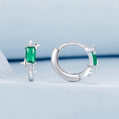 S925 Sterling Silver Platinum-plated Zircon Emerald Shining Earrings(BSE1036) - Stud Earrings & Earrings by PMC Jewellery | Online Shopping South Africa | PMC Jewellery | Buy Now Pay Later Mobicred