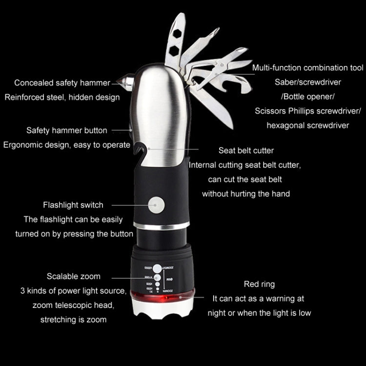 Outdoor Window Breaking Escape Safety Hammer Emergency Flashlight(Black White) - Emergency Hammer by PMC Jewellery | Online Shopping South Africa | PMC Jewellery | Buy Now Pay Later Mobicred